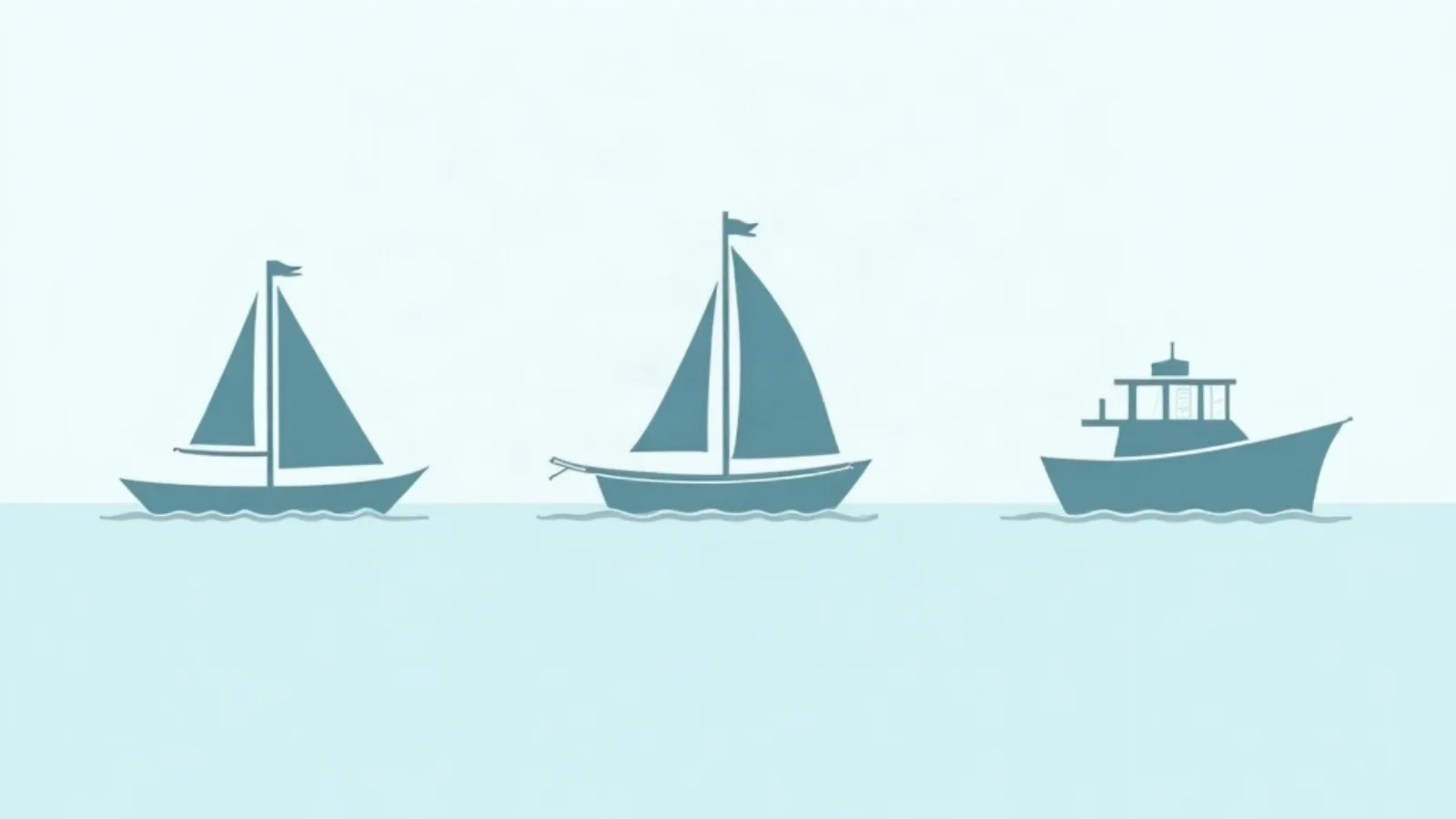 Illustration comparing three boat types side by side: a small sailing boat, a phinisi and a motorboat