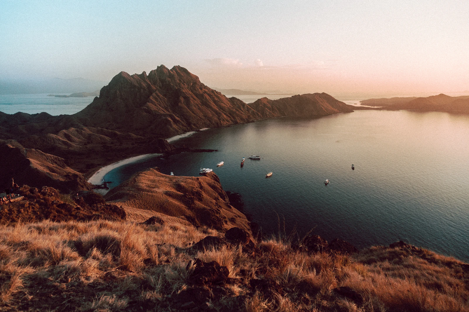 Golden morning light over the hills of Komodo National Park