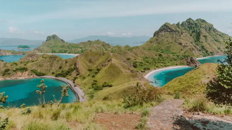 View of the lagoon and beach in one of Padar Island's bays