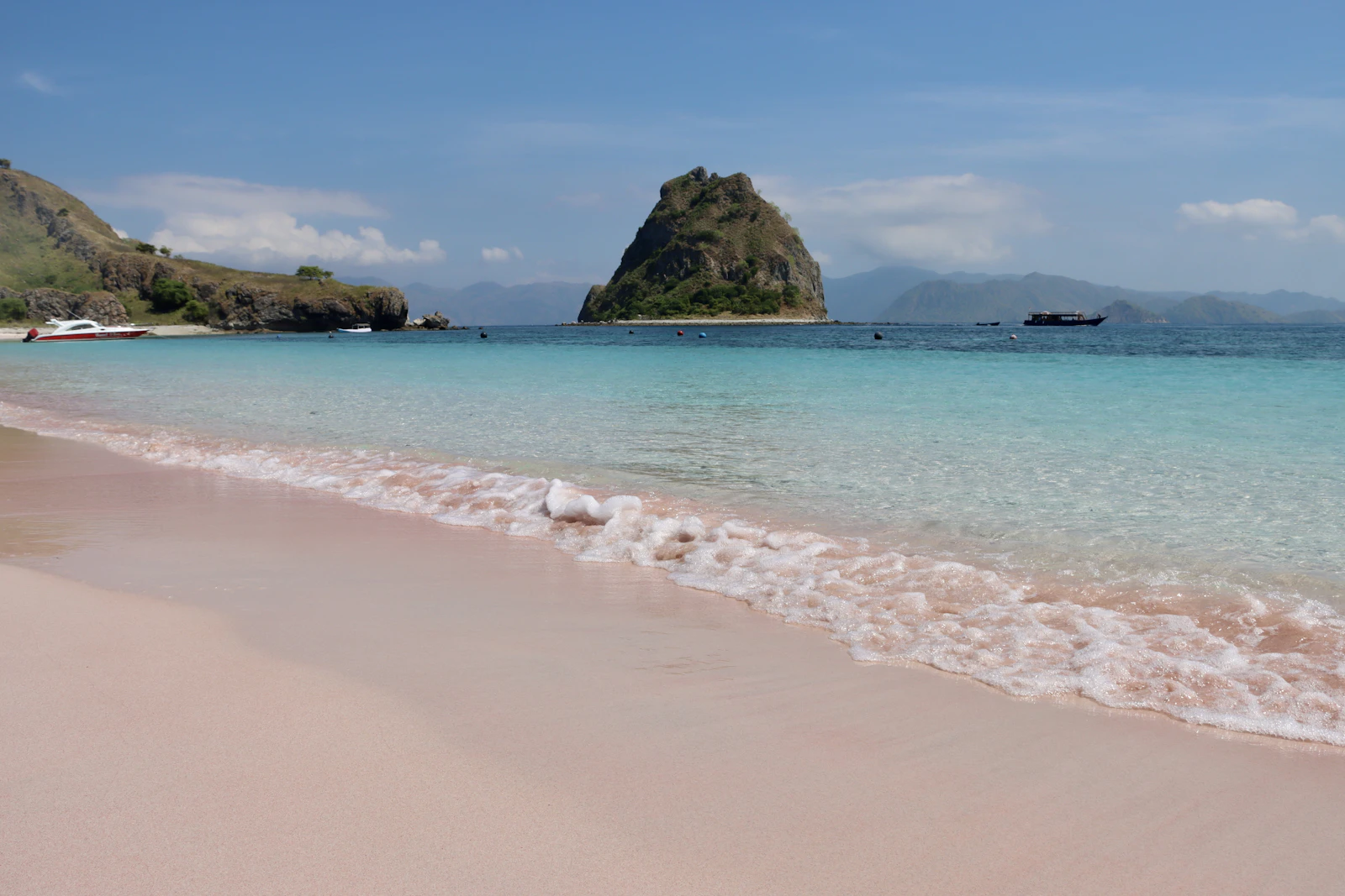 Pink Beach in Komodo National Park with clear water and rose-tinted sand